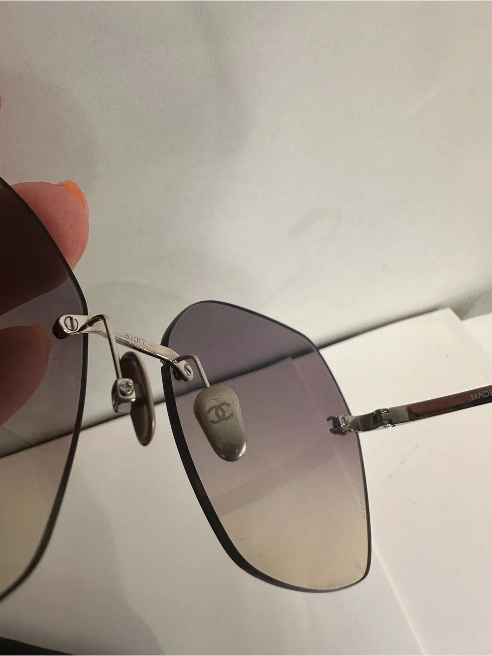 CHANEL Purple Gradient Rimless Sunglasses with Black Quilted Case